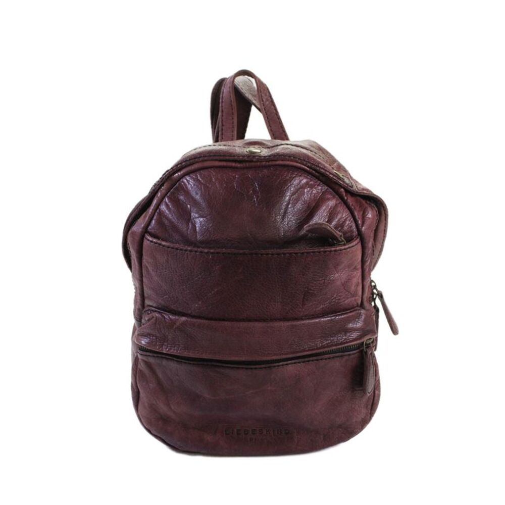 Liebeskind Womens Logo Pocket Front Zip Around Leather Backpack Handbag Red